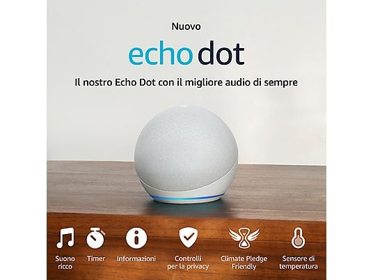 ASSISTENTE VOCALE AMAZON Nuovo Echo Dot 5, Bluetooth, Bianco ghiaccio