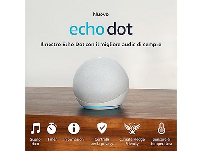 ASSISTENTE VOCALE AMAZON Nuovo Echo Dot 5, Bluetooth, Bianco ghiaccio